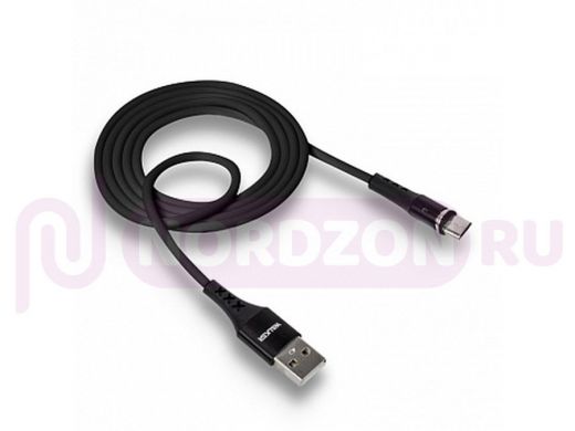 Кабель USB - MicroUSB,  Walker C775, магнитный, 3.1А, индикатор, чёрный