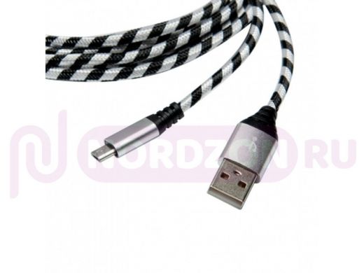 Кабель USB - MicroUSB, тех.пак, K-20, текстиль, 2A, 300см, чёрно-белый