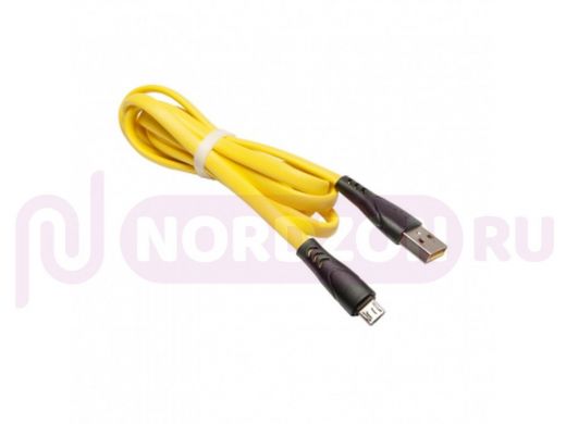 Кабель USB - MicroUSB, тех.пак. UN723, силикон, 2A, плоский, 100см, жёлтый