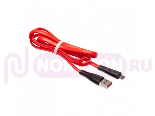 Кабель USB - MicroUSB, тех.пак. UN723, силикон, 2A, плоский, 100см, красный
