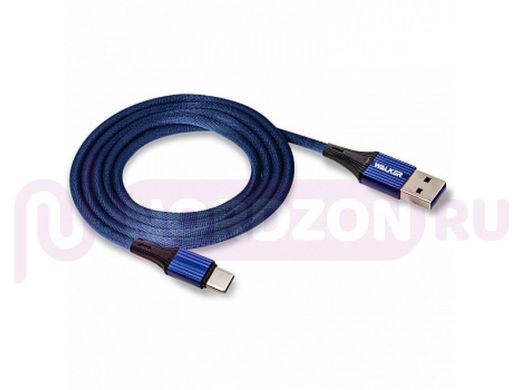 Кабель USB - Type-C,  Walker C705, текстильный, 3.1А, синий