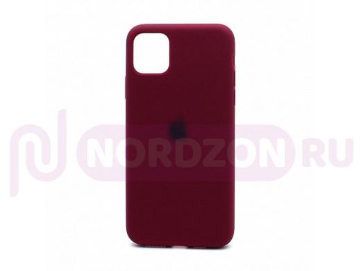 Чехол iPhone 11 Pro Max, Silicone case, бордо, защита полная, лого, 052