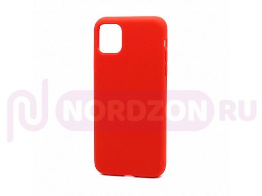 Чехол iPhone 11 Pro Max, Silicone case, красный, защита полная, лого, 014
