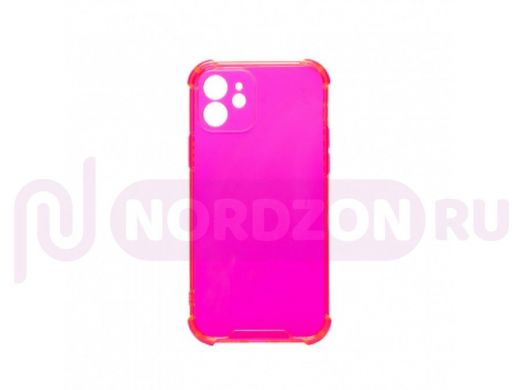 Чехол iPhone 12, силикон, противоударный, защита камеры, розовый яркий
