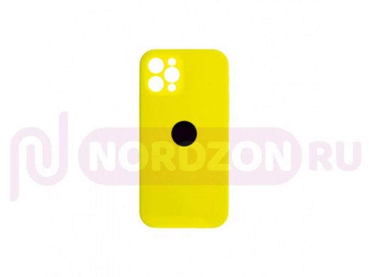 Чехол iPhone 12 Pro, Silicone case, жёлтый, защита камеры, лого