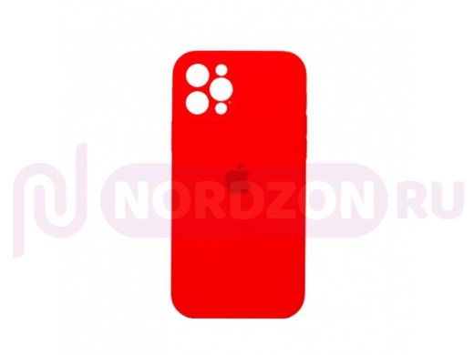 Чехол iPhone 12 Pro, Silicone case, красный, защита камеры, лого
