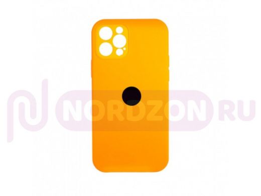 Чехол iPhone 12 Pro, Silicone case, оранжевый, защита камеры, лого