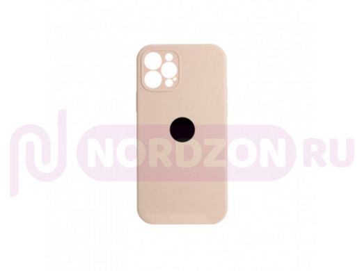 Чехол iPhone 12 Pro, Silicone case, пудровый, защита камеры, лого