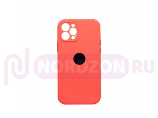 Чехол iPhone 12 Pro, Silicone case, розовый, защита камеры, лого