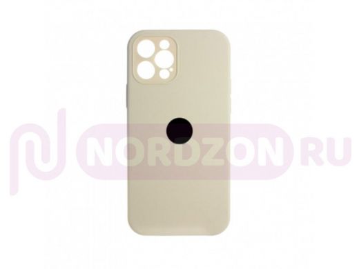 Чехол iPhone 12 Pro, Silicone case, слоновая кость, защита камеры, лого
