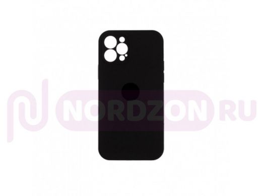 Чехол iPhone 12 Pro, Silicone case, чёрной, защита камеры, лого