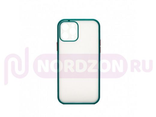 Чехол iPhone 12 Pro, пластик, прозрачный, защита камеры, окантовка зелёная