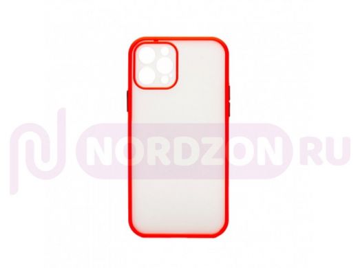 Чехол iPhone 12 Pro, пластик, прозрачный, защита камеры, окантовка красная