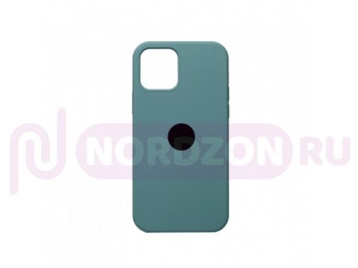 Чехол iPhone 12/12 Pro, Silicone case, зелёный морской, защита полная, лого