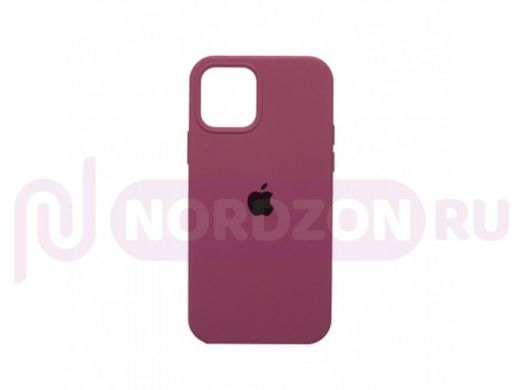 Чехол iPhone 12/12 Pro, Silicone case, фиолетовый баклажановый, защита полная, лого
