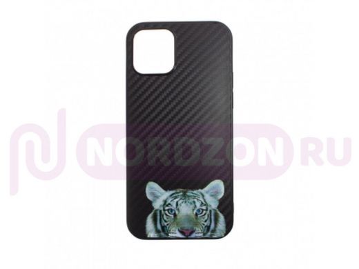 Чехол iPhone 12/12 Pro, силикон, карбон, тигр 002