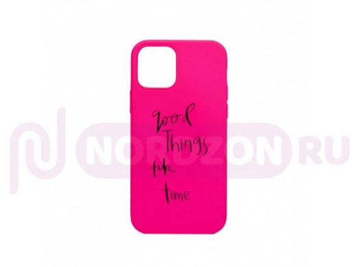 Чехол iPhone 12/12 Pro, силикон, с принтом надпись, розовый 001