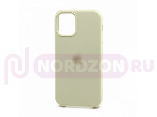 Чехол iPhone 12 mini, Silicone case, бежевый, лого, 011
