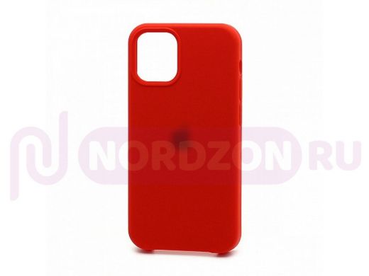 Чехол iPhone 12 mini, Silicone case, красный, лого, 014