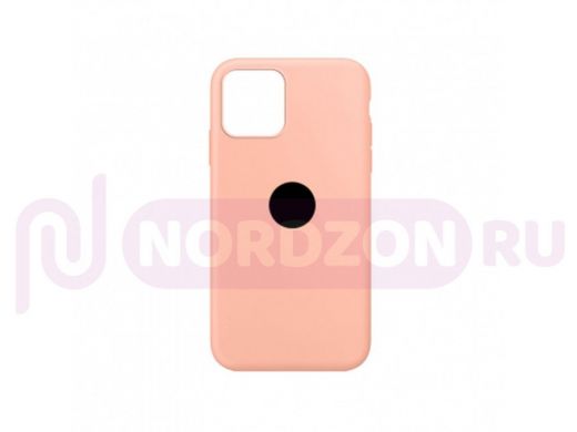 Чехол iPhone 12 mini, Silicone case, персиковый, защита полная, лого