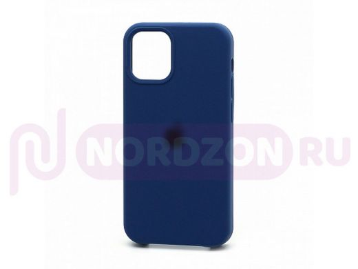 Чехол iPhone 12 mini, Silicone case, синий, лого, 020