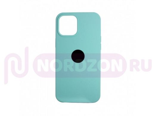 Чехол iPhone 12 Pro Max, Silicone case, бирюзовый, лого