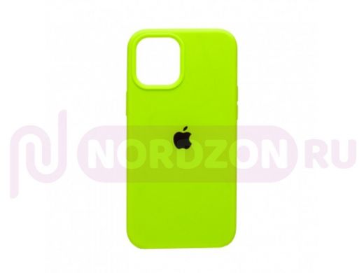 Чехол iPhone 12 Pro Max, Silicone case, зелёный яркий, лого