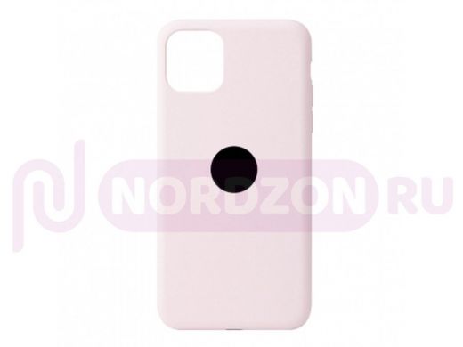 Чехол iPhone 12 Pro Max, Silicone case, пудровый, лого
