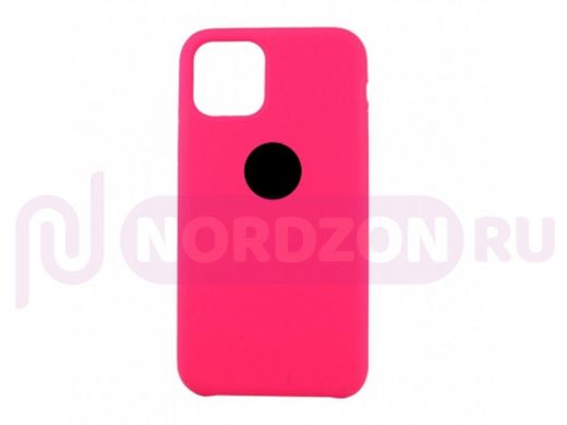 Чехол iPhone 12 Pro Max, Silicone case, розовый кислотный, лого