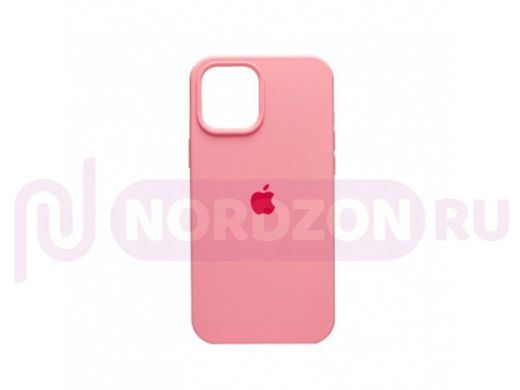 Чехол iPhone 12 Pro Max, Silicone case, розовый нежный, лого
