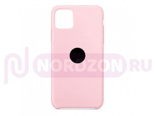Чехол iPhone 12 Pro Max, Silicone case, розовый светлый, лого