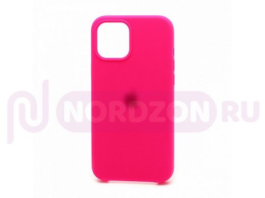 Чехол iPhone 12 Pro Max, Silicone case, розовый яркий, лого, 040