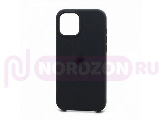 Чехол iPhone 12 Pro Max, Silicone case, серый графит, лого, 015