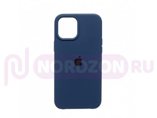 Чехол iPhone 12 Pro Max, Silicone case, синий тёмный, лого