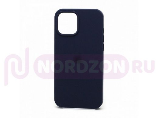 Чехол iPhone 12 Pro Max, Silicone case, синий тёмный, лого, 008