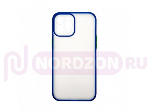 Чехол iPhone 12 Pro Max, пластик, прозрачный, защита камеры, окантовка синяя