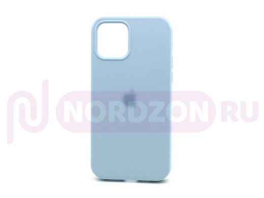 Чехол iPhone 13, Silicone case, голубой, защита полная, лого, 043