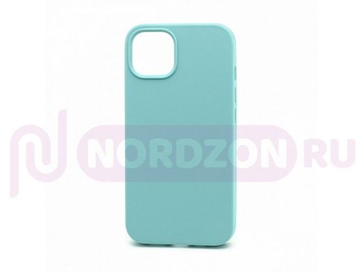 Чехол iPhone 13, Silicone case, голубой, защита полная, лого, 044