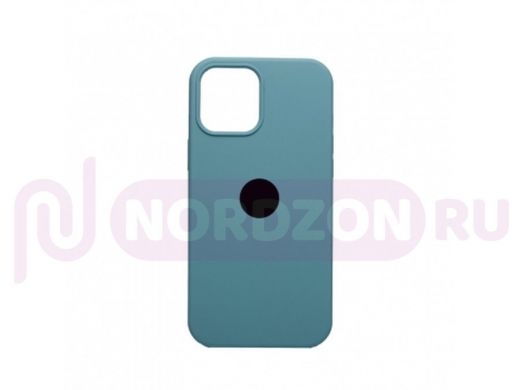Чехол iPhone 13, Silicone case, зелёный морской, защита полная, лого