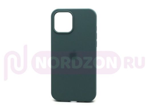 Чехол iPhone 13, Silicone case, зелёный тёмный, защита полная, лого, 058
