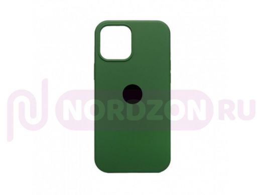 Чехол iPhone 13, Silicone case, зелёный хвойный, защита полная, лого
