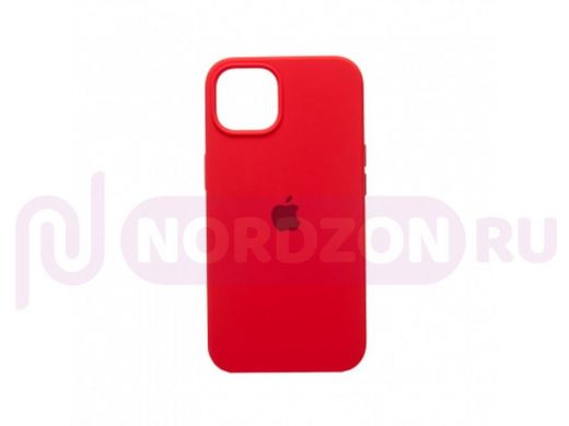 Чехол iPhone 13, Silicone case, красный, защита полная, лого