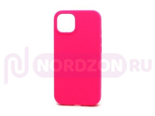 Чехол iPhone 13, Silicone case, розовый яркий, защита полная, лого, 047