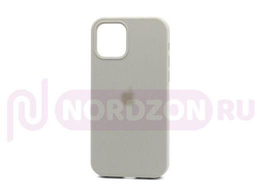 Чехол iPhone 13, Silicone case, серый светлый, защита полная, лого, 010
