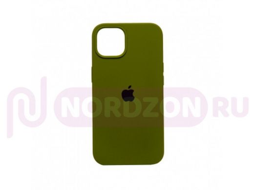 Чехол iPhone 13, Silicone case, хаки, защита полная, лого