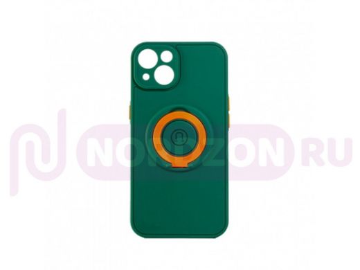 Чехол iPhone 13, с кольцом, магнитный, защита камеры, зелёный