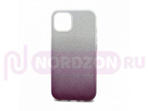 Чехол iPhone 13, силикон, мерцающий, Fashion, серебристо-фиолет