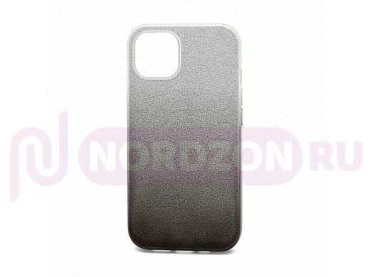 Чехол iPhone 13, силикон, мерцающий, Fashion, серебристо-чёрный