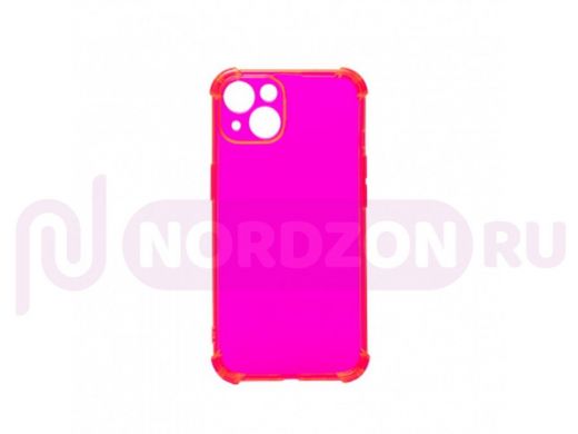 Чехол iPhone 13, силикон, противоударный, розовый кислотный