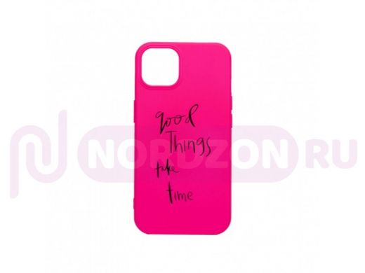 Чехол iPhone 13, силикон, с принтом надпись, розовый 001